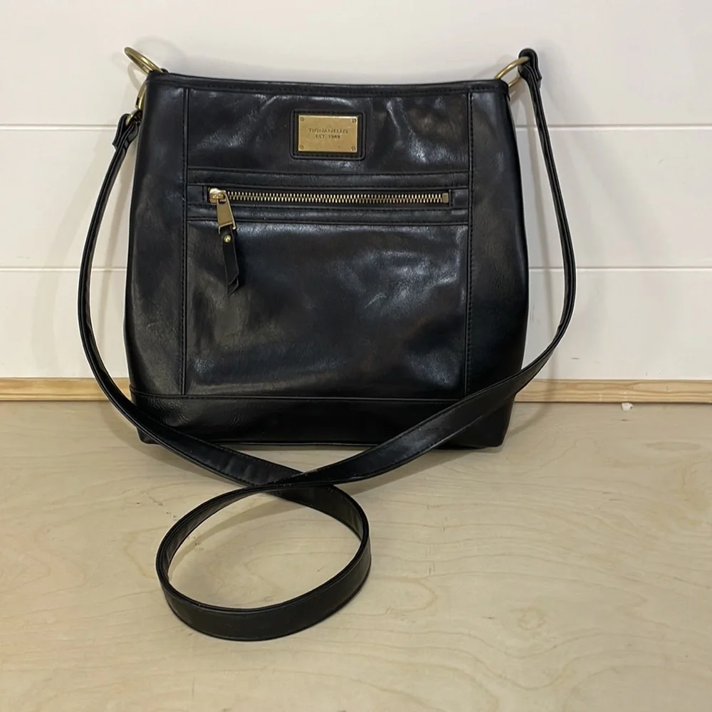 TIGNANELLO Women Black Leather Adjustable Strap Crossbody Shoulder Bag‎ Purse